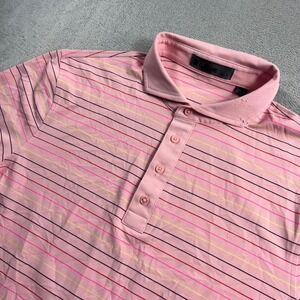 G/FORE Mens Pink Striped Golf Polo‎ Shirt Short Sleeve Size Large